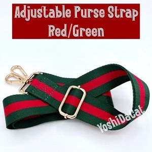 🆕 Red/Green Guitar Style Web Canvas Purse Bag Handbag Strap Adjustable, New